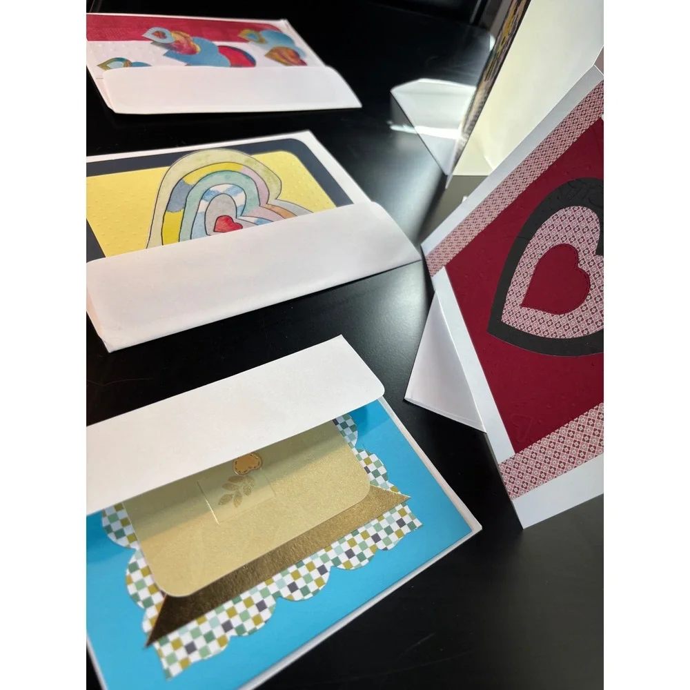 Handmade Heart Greeting Cards Set of 5 Mixed Media Valentines Anniversary Multi